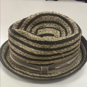 Scala Stylish Tan and Black straw hat / unisex size medium/ preowned fedora
